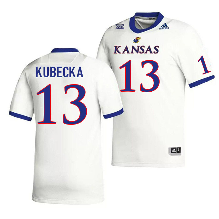 Men #13 Keaton Kubecka Kansas Jayhawks College Football Jerseys Stitched Sale-White